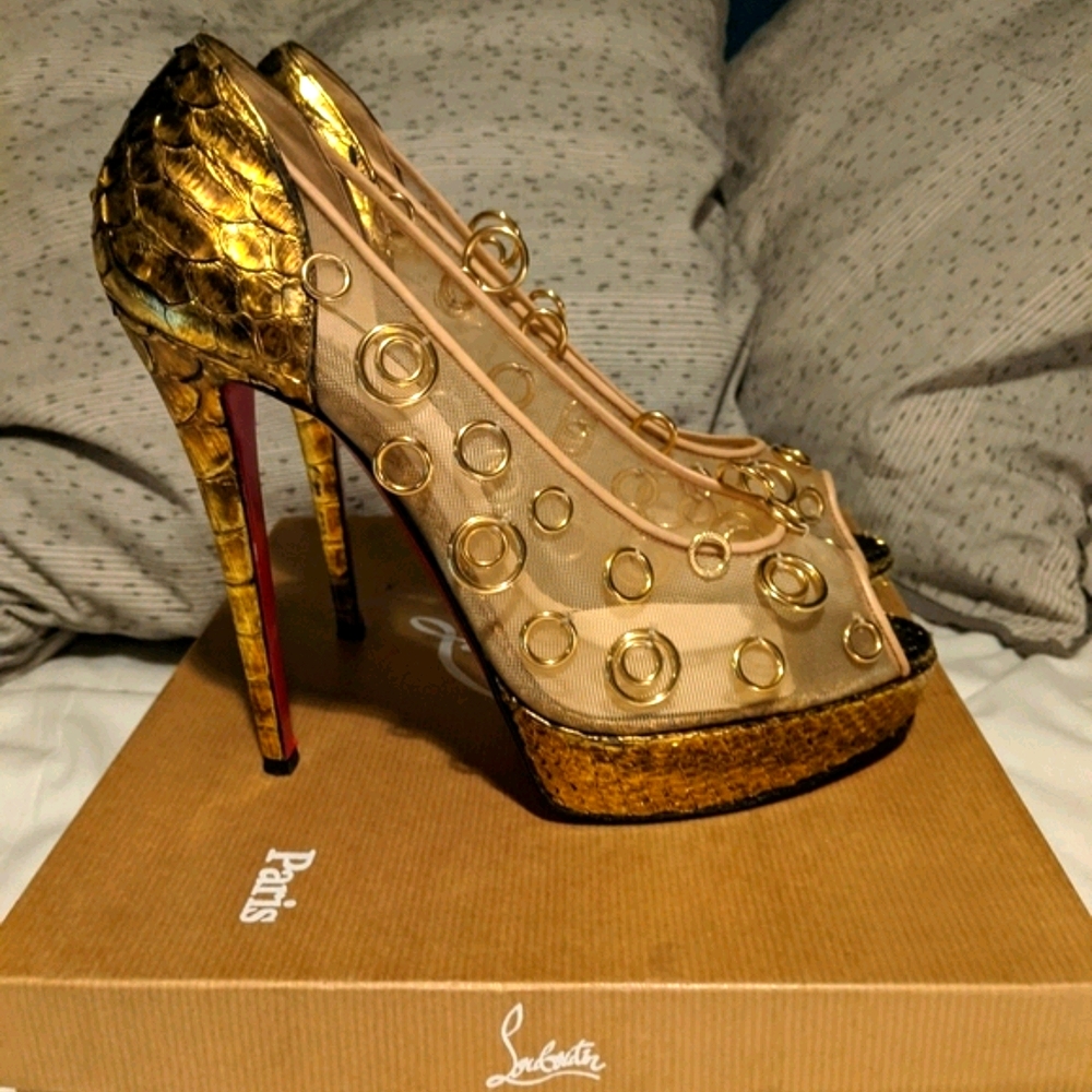 C  Louboutin Rock and Gold Lame 120 Plat EU 41/